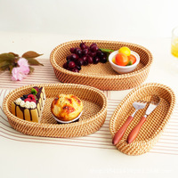 Panier à pain ovale en rotin tressé, style minimaliste, pour rangement de couverts, plateau à collations, boîte à desserts, plateau à fruits, accessoire photo