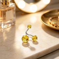 Anneau de nombril hypoallergénique en acier 316L à quatre griffes avec zircon cubique 5A, bijou de piercing étincelant pour l'été