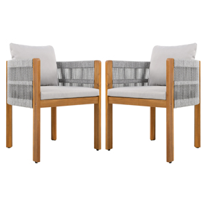 Modern Wood Outdoor <b>Dining</b> <b>Chairs</b> 2-Pack with Grey Rope Handles Washable Waterproof Cushions for Home Office - Product Image 3