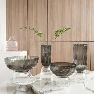 Nordico creativo semplice moderno strisce verticali trasparente vaso di vetro composizione floreale combinazione floreale casa grande vaso di vetro