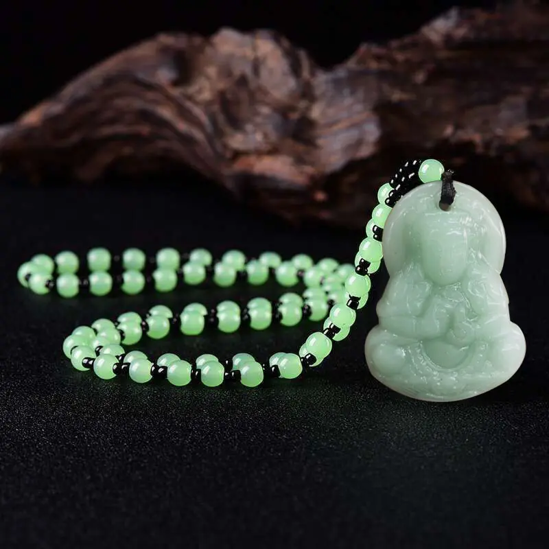 2023 plus récent bouddha bijoux chanceux richesse naturel Jade noir Jadestone prière perle Kwan Yin pendentif bouddha collier