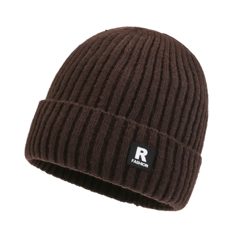 Topi Beanie Cuffed Rib rajut MOQ rendah uniseks cetak topi musim dingin kustom Logo rajutan topi Beanie