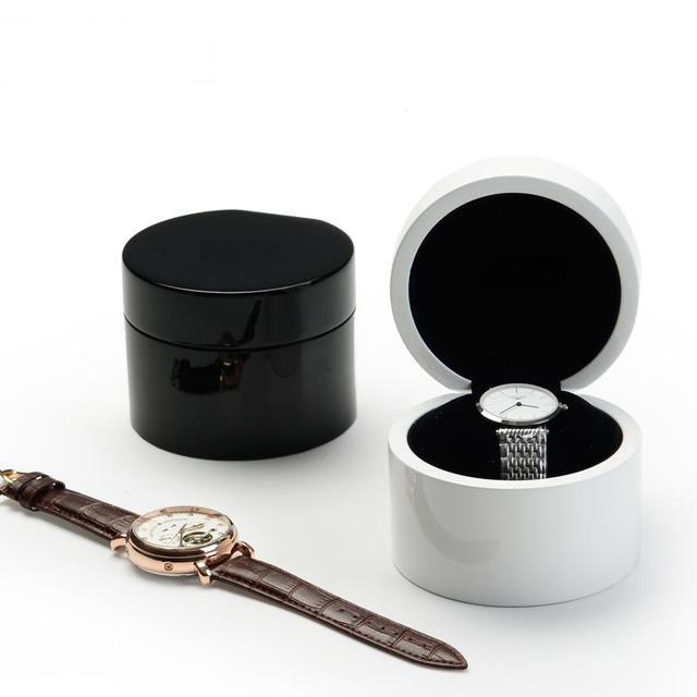 Wooden Watch Gift Box with Magnetic Closure Round Velvet Pillow Glossy Surface Custom Jewelry Case