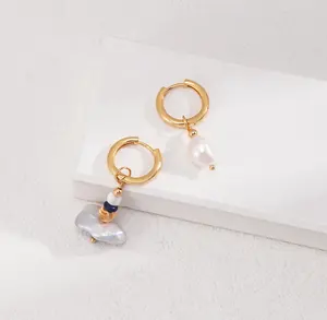 Ear clip 925 sterling silver flexible wear women's 18K gold plated natural pearl sterling silver earrings for women