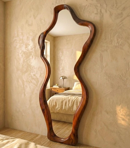 Nuevo <span class=keywords><strong>Espejo</strong></span> de <span class=keywords><strong>Cuerpo</strong></span> Entero Personalizado, de Madera Blanca, Estilo Minimalista de Mediados de Siglo, <span class=keywords><strong>Decorativo</strong></span>, Ondulado, Irregular, Vertical, Grande - Product Image 5