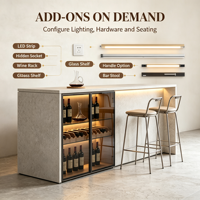 Meuble bar personnalisé Stone Island avec porte vitrée, rangement à vin, éclairage LED, étagère en bois, présentoir à carafes, bar à domicile OEM ODM