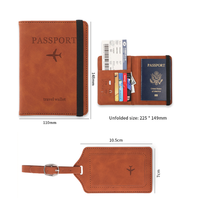 Ensemble de couverture de passeport en PU gaufré personnalisé, étiquette de bagage, portefeuille de voyage portable, porte-passeport avec sangle élastique, ensemble cadeau
