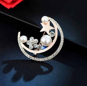 Moon Star bros sederhana gaya Korea wanita, aksesori Fashion Semua cocok mutiara imitasi logam paduan berlian imitasi untuk musim gugur musim dingin - Product Image 3