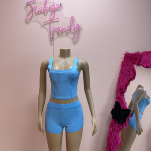 Ensemble deux pièces Y2K décontracté d'été pour <span class=keywords><strong>femme</strong></span> : débardeur court à col carré imprimé lettres et short taille haute – Tenue <span class=keywords><strong>de</strong></span> sport - Product Image 4