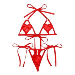 Set di Lingerie Sexy europee nuove aperture a tre punti in Chiffon di pizzo a forma di cuore scavato a forma di cuore - Product Image 5