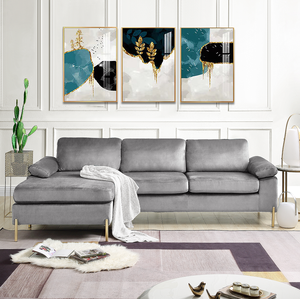 Modern Convertible Velvet L-Shaped Sectional <b>Sofa</b> Set with Chaise - Product Image 1