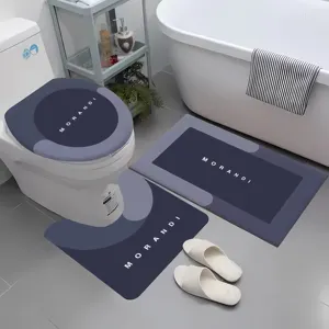 Hot Selling Nordic Luxury bathroom Mat 3 Pieces Sets Quick Dry Bath Rug Diatomite Toilet Pad Plain Anti-slip absorbent carpet