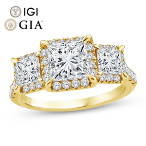 GIA認定クラシックプリンセスカット<span class=keywords><strong>3</strong></span>石婚約指輪カスタムウェディングジュエリー女性用ソリッドゴールドダイヤモンドメインストーン - Product Image 1