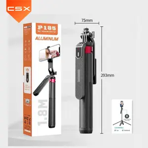 P185 Hợp Kim Nhôm 1.8M Dài Sống Streaming Sàn Tripod Đứng Ảnh Tự Sướng Thanh Lắc Quadripod Tetrapod Ảnh Tự Sướng Thanh