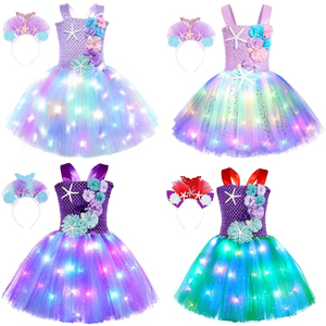 Disfraz <span class=keywords><strong>de</strong></span> Sirena para Niñas con LED, Tutú <span class=keywords><strong>de</strong></span> Sirena, Vestido <span class=keywords><strong>de</strong></span> Malla Floral con Estrellas <span class=keywords><strong>de</strong></span> Mar, Traje <span class=keywords><strong>de</strong></span> Cumpleaños para Concurso, Suministro al por Mayor, Kit <span class=keywords><strong>de</strong></span> Diadema <span class=keywords><strong>de</strong></span> Sirena - Product Image 1