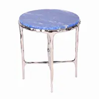 Mesa de centro de mármol azul de acero inoxidable, mesa de centro moderna de lujo
