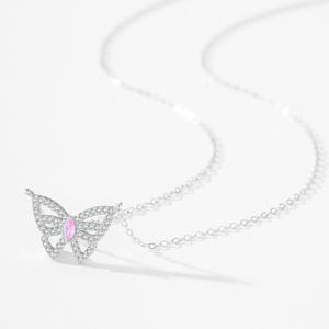 Pendentif papillon personnalisable en cuivre, version Free Spirit, en argent sterling S925, zircon rose taille ovale, entièrement serti de diamants, cadeau pour femmes - Product Image 6