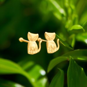 Fashion Stud <b>Earrings</b> <b>Cat</b> Shape 316L Stainless Steel PVD Gold Plating Sustainable Resistant - Product Image 3