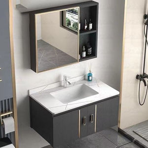 Ensemble de <span class=keywords><strong>meuble</strong></span>-lavabo de salle de bain en contreplaqué massif Wayon avec miroir et armoire, un lavabo, modèle mural WW-YSG - Product Image 4