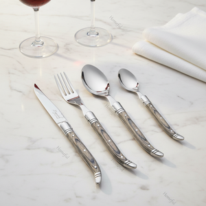 Ensemble <span class=keywords><strong>de</strong></span> <span class=keywords><strong>couverts</strong></span> en acier inoxydable 18/10 <span class=keywords><strong>de</strong></span> qualité supérieure, 8 pièces, manche en bois coloré, avec extrémité en métal massif, ensemble <span class=keywords><strong>de</strong></span> fourchettes à bord droit - Product Image 5