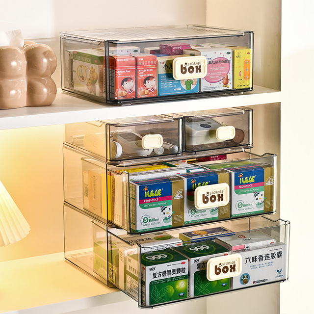 Portable Rectangle PET Clear Multi-layer Eco-Friendly Modern Medicines Organizer Storage Box Drawer 10-20L Capacity for Office