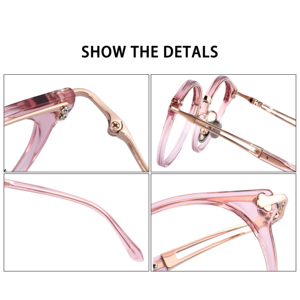Montura de Gafas Redonda Transparente Rosa de Titanio Ligero con Detalles Dorados para Uso Diario en la Oficina, Estilo Moderno, Gran Venta - Product Image 3