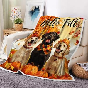 Autumn <b>Pumpkin</b> and Leaves Flannel <b>Blanket</b> Throw <b>Blanket</b> Nap <b>Blanket</b> Skin Friendly Reversible for Winter Warmth Custom Print OEM - Product Image 5
