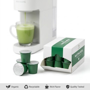 แคปซูลมัทฉะออร์แกนิก USDA ใช้ได้กับเครื่องชงกาแฟ K-cup รุ่น Keurig 2.0 สำหรับครัวเรือนในสหรัฐอเมริกา ผสมผสานรสชาติหลากหลาย บรรจุภัณฑ์โลโก้สั่งทำได้ รับผลิตแบบ OEM จำนวนมาก - Product Image 1