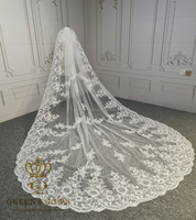 QUEENS GOWN Luxe Ivoire Une Couche Sequin Dentelle Voile Élégant À La Main Applique Voile De Mariage De Mariée Avec Peigne À Cheveux