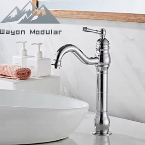 Grifo de lavabo alto de latón antiguo de lujo, monomando, de montaje en cubierta, para lavabo de encimera en proyectos hoteleros - Product Image 5