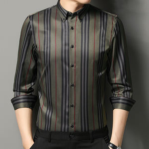 <span class=keywords><strong>Chemise</strong></span> d'affaires élastique rayée à manches longues décontractée mince d'âge moyen et jeune <span class=keywords><strong>chemise</strong></span> rayée à manches longues pour hommes <span class=keywords><strong>repassage</strong></span> gratuit - Product Image 6