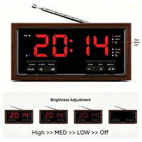 Vintage wekkerradio met snelle draadloze oplading, dubbele wekkers, snooze-functie, dimmer, retro klok voor de slaapkamer