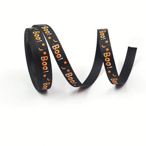 Cinta de grogrén al por mayor de 1 cm con diseño de calabaza de Halloween, de varias longitudes, con purpurina, marca Zexiao, para envolver regalos de Halloween o dulces o traviesas. - Product Image 2