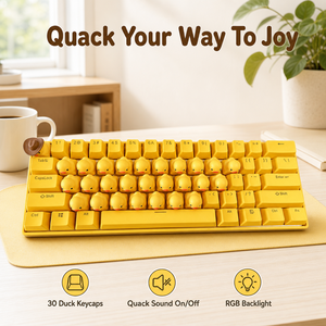 Lindo Teclado Mecánico Amarillo con Diseño de Patito, 60%, con Teclas con Sonido de Patito, Retroiluminación RGB, Alivio del Estrés, para un Divertido Regalo - Product Image 1