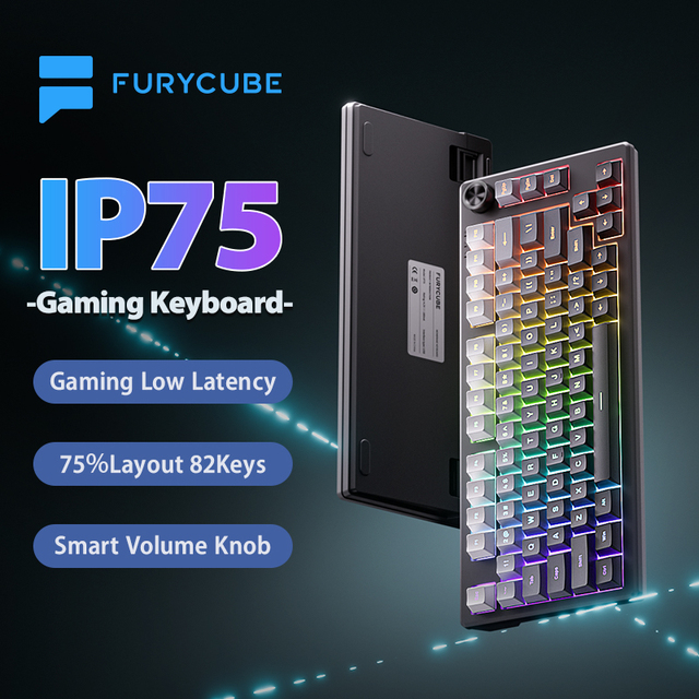 FURYCUBE IP75 Wired Mechanical Feel Keyboard RGB 26-Key Anti-Ghosting Multifunctional Smart Knob Fit for Daily Gaming Keyboard