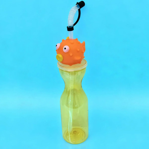 Karikatür Deniz Hayvanı Desenli Kapaklı Şeffaf Bardak 450ml, Sevimli Tek Kullanımlık Pipetli Plastik Bardak Meyve Suyu Sütlü Çay İçin, Çocuk Partisi Hediyesi - Product Image 5