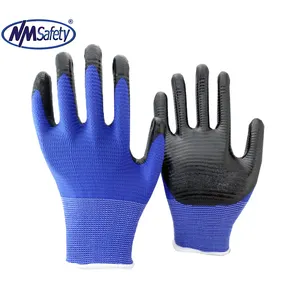 NMSAFETY U3 enduit de revêtement de polyester noir gants de travail en nitrile industriel économique gant