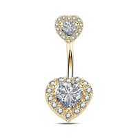 Shuangshuo – anneau de nombril en acier inoxydable, anneau de nombril en forme de cœur, plaqué or, zircon, bijoux de piercing corporel pour cadeau de mariage, fête