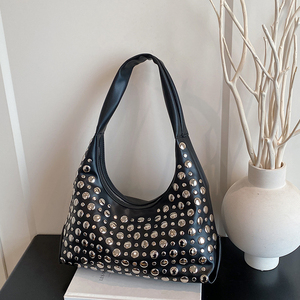 Women's <strong>Studded</strong> Hobo <strong>Bag</strong> Fashion Rivet PU Leather Shoulder <strong>Bag</strong> Daily Tote - Product Image 5