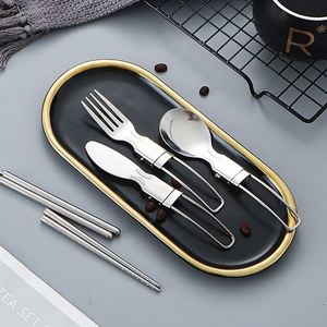 Ensemble de couverts de voyage pliables en acier inoxydable avec logo personnalisé, cuillère, fourchette, couteau, pour les événements en plein air, cadeaux promotionnels - Product Image 5