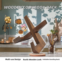 Support de Livres de Recettes Pliable Multifonctionnel en Bois Rustique, Présentoir à Panneau Plat Unique pour Recettes, Disques Vinyles, Comptoir de Cuisine