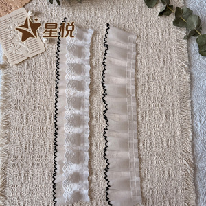 Passamaneria in pizzo naturale arricciato da 5 cm con ricamo floreale, bordo in pizzo <span class=keywords><strong>nero</strong></span>, pizzo decorativo plissettato per abiti - Product Image 3