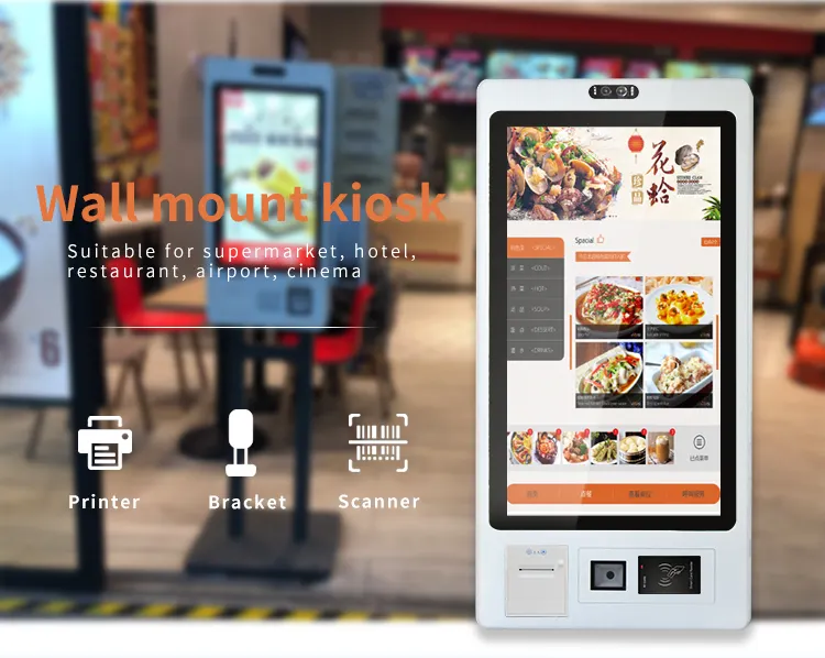 Crtly restoran 23 "sipariş dokunmatik ekran self servis terminali gıda sipariş makinesi tezgah fatura ödeme kiosk bilet kiosk