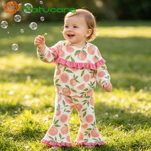 Set di Abbigliamento Casual Autunnale per Bambine con Felpa con Stampa Fantasma di <span class=keywords><strong>Halloween</strong></span> e Pantaloni a Zampa in Viola - Product Image 3