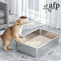 Kotak Pasir Kucing AFP Anti Karat Tahan Lama dari Baja Tahan Karat 201, Mudah Dibersihkan, Alas Anti Lengket, Ukuran Besar 60x40cm