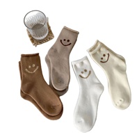 Vente en gros de chaussettes éponge pour le visage souriant Chaussettes pour femmes à friser de couleur unie Chaussettes personnalisées épaisses et chaudes souriantes pour le visage
