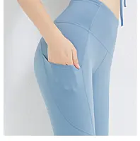 Neue Pfirsich Gesäß Fitness hose mit hoher Taille und Tasche Yoga kleine Füße enge Mesh Spleiß Sport Yoga Hose für Frauen