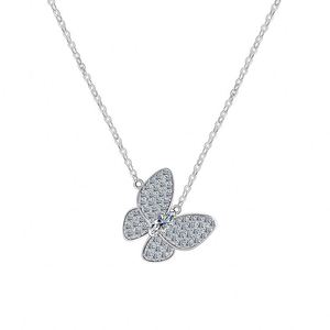 Beautiful Platinum Plated <b>925</b> Sterling <b>Necklace</b> S925 Sterling <b>Silver</b> <b>Necklace</b> with Diamonds butterfly wings Moissanite <b>Necklace</b> - Product Image 1