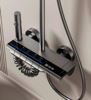 Système de douche numérique moderne en aluminium couleur canon de fusil, 4 modes, affichage de la température, fixation murale, jet de pluie doux, douchette à main, pulvérisateur de bidet pour salle de bain