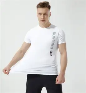 Roupas de ginástica de tênis de corrida de manga curta para homens, roupas de treino de basquete de nylon e seda gelada